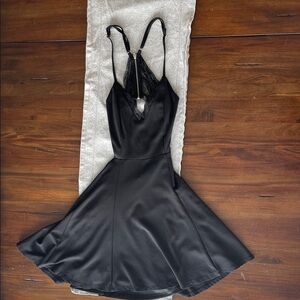 Lush Black Backless Dress with Lace Detail